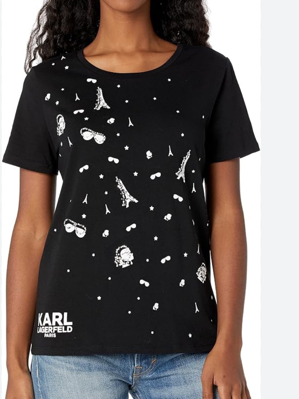 Karl Lagerfeld Black Tee with White Paris Motif size M